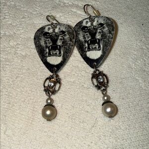 Carlos Santana Black and Silver Lion Earrings